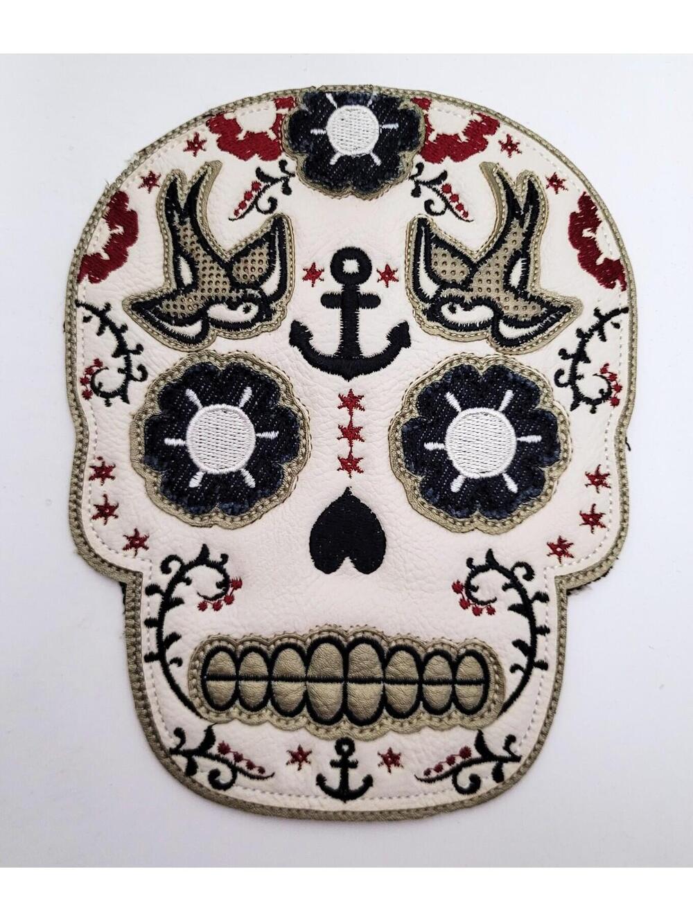 Sugar Skull Embroidered Leather Large Sew-On Patch 5.25"x6.75" Loungefly Upcycle